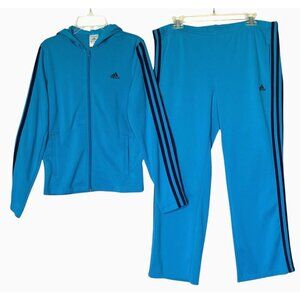 Adidas Climalite Blue 3 Black Stripes Tricot Pants & Hooded Jacket Suit Set